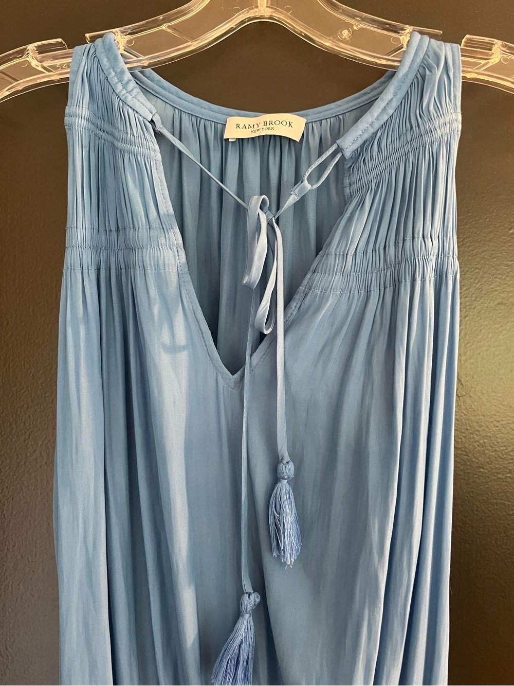 Ramy Brook Cloud Blue Tassel Tie V-Neck Sleeveless Dress